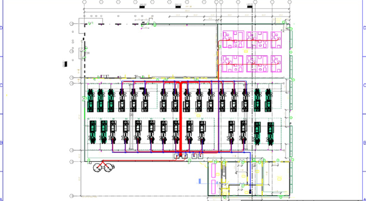 Color-coded machinery plans drawn out for reference.